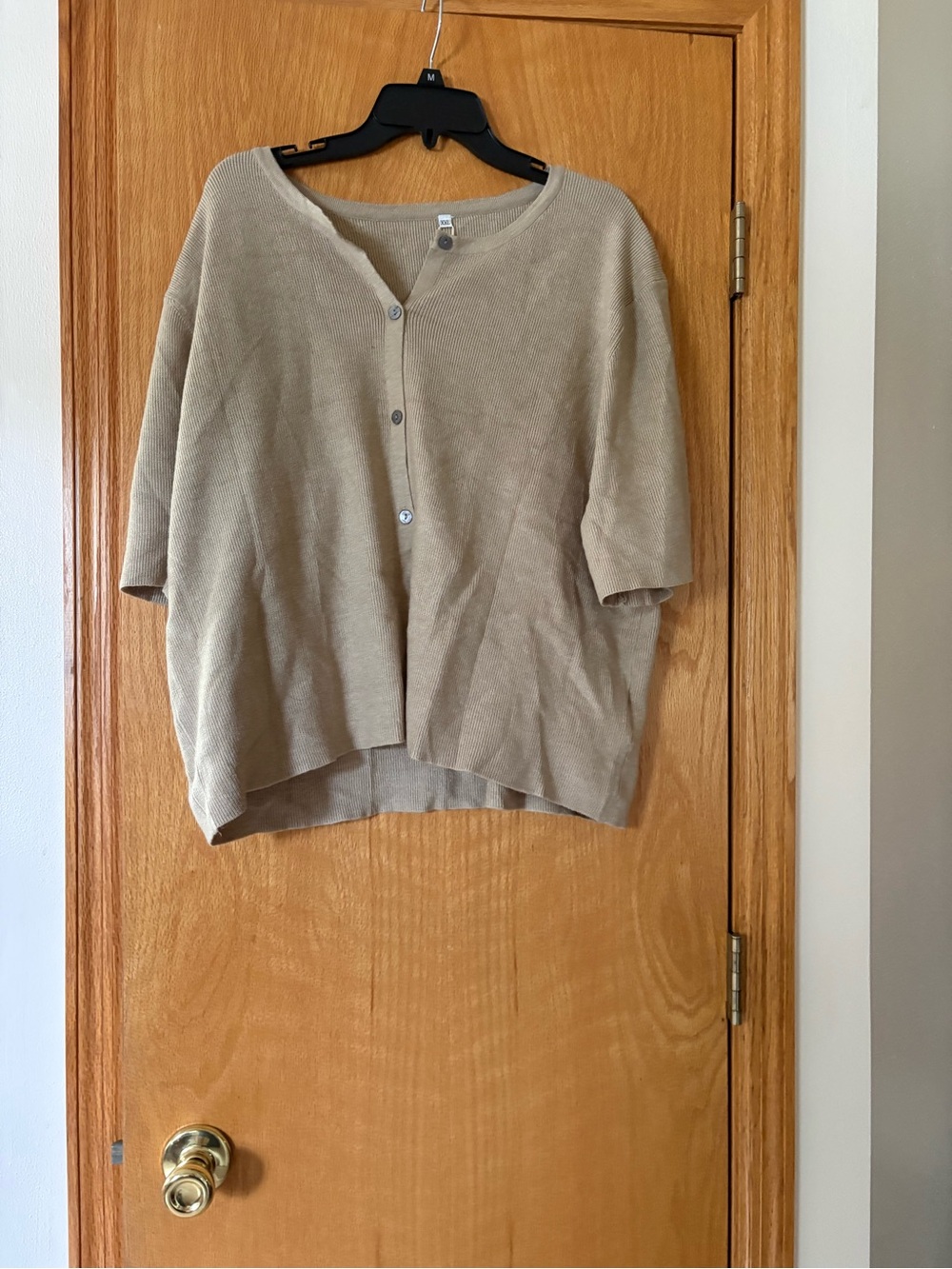 Light Tan Short-Sleeve Button Cardigan
